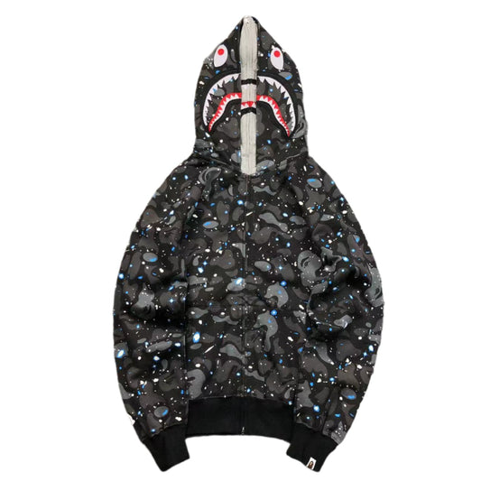 BAPE SPACE CAMO DOUBLE SHARK FULL ZIP HOODIE BLACK - Phantom Kicks
