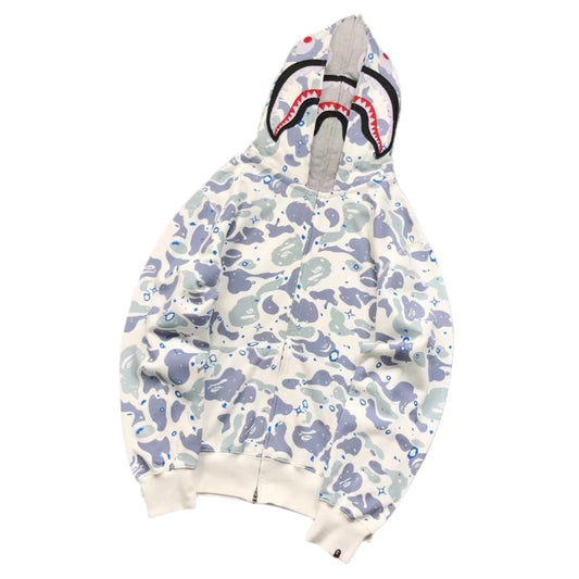 BAPE SPACE CAMO DOUBLE SHARK FULL ZIP HOODIE WHITE - Phantom Kicks