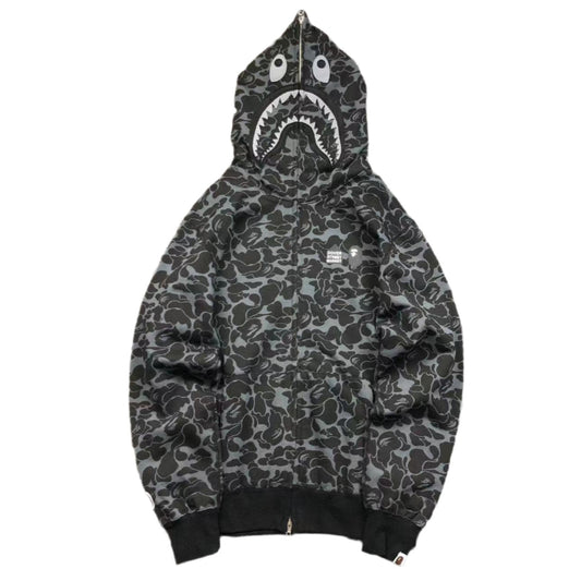 BAPE x DOVER STREET MARKET SPECIAL CAMO SHARK FULL ZIP HOODIE BLACK - Phantom Kicks
