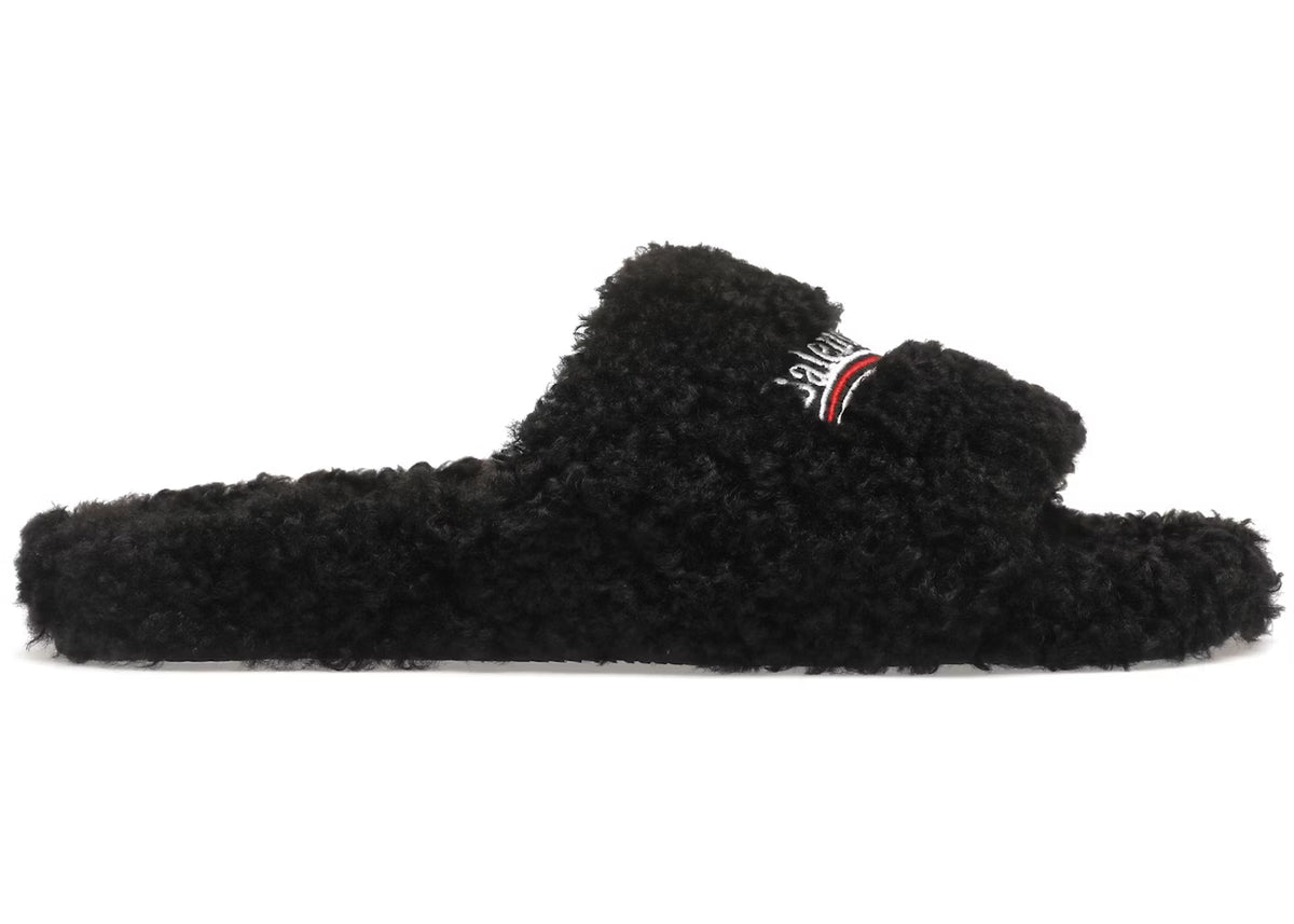 Balenci Furry Slides Black