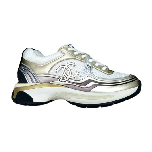 CHANEL CC RUNNERS SNEAKERS WHITE AND GOLD - Phantom Kicks