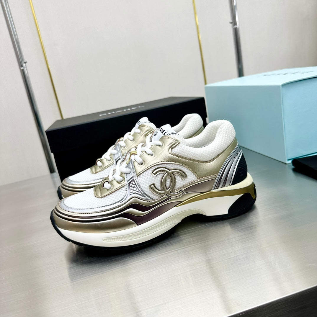 CHANEL CC RUNNERS SNEAKERS WHITE AND GOLD - Phantom Kicks