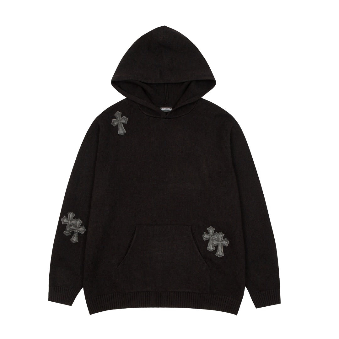 CHROME HEARTS BLACK CROSS PATCH HOODIE BLACK - Phantom Kicks