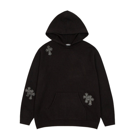 CHROME HEARTS BLACK CROSS PATCH HOODIE BLACK - Phantom Kicks