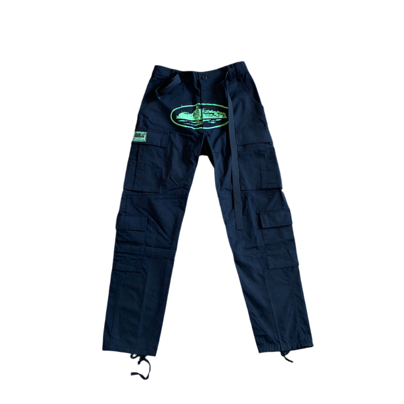 CORTEIZ ALCATRAZ CARGO PANTS BLACK/GREEN - Phantom Kicks