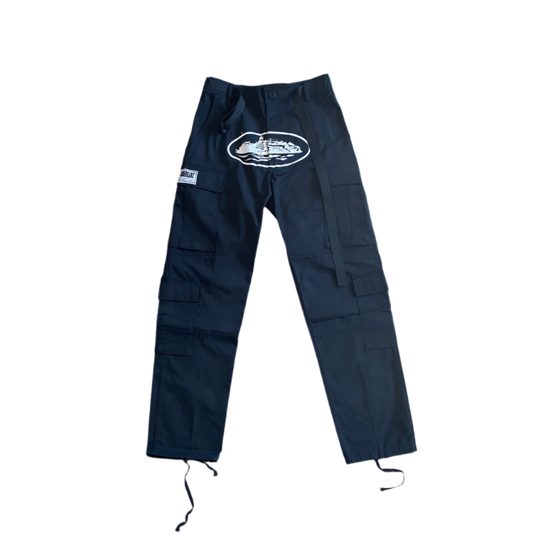 CORTEIZ ALCATRAZ CARGO PANTS BLACK/WHITE - Phantom Kicks
