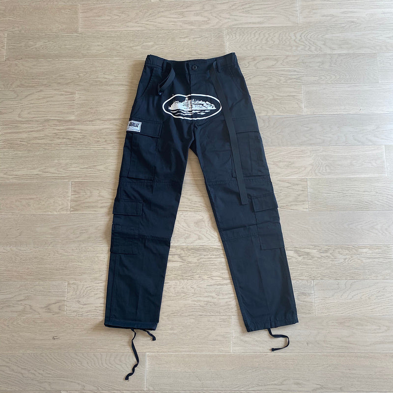 CORTEIZ ALCATRAZ CARGO PANTS BLACK/WHITE - Phantom Kicks