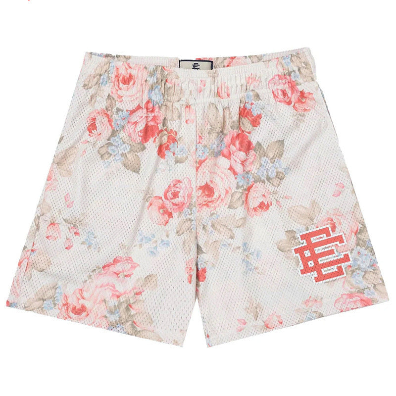 EE Mesh Short Red Roses On White Bg - Phantom Kicks