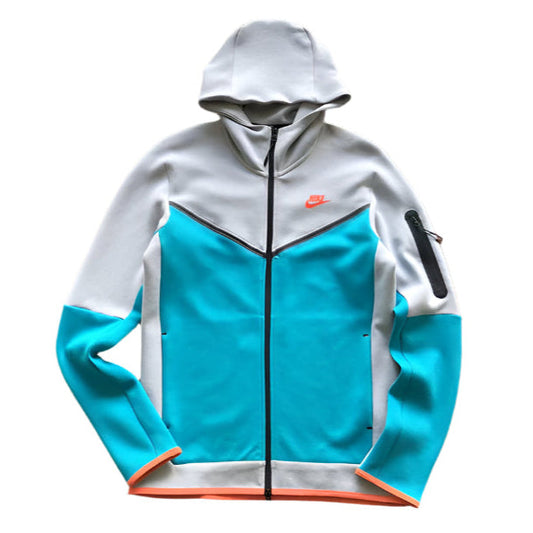 NIKE TECH FLEECE HOODIE x WOLF GREY/AQUAMARINE/ORANGE - Phantom Kicks