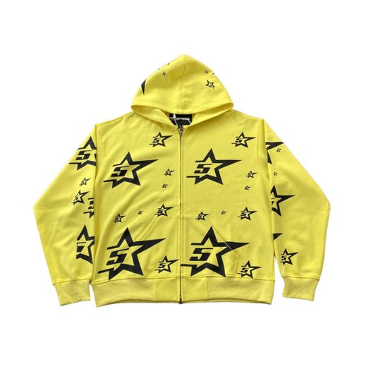 SP5DER DOUBLE LAYER 5 STAR ZIP HOODIE YELLOW - Phantom Kicks