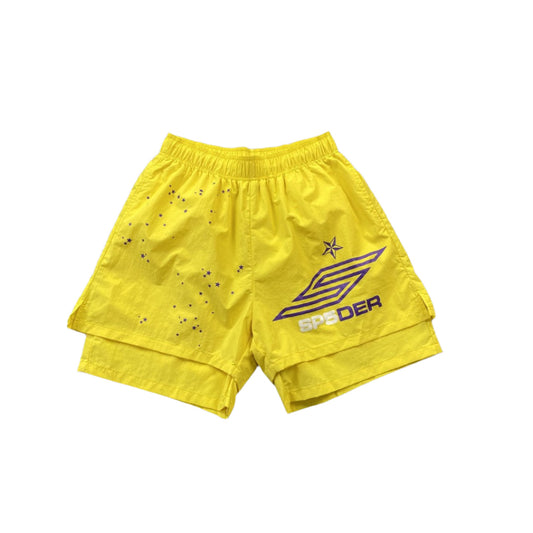 SP5DER DOUBLE LAYER SHORTS YELLOW - Phantom Kicks