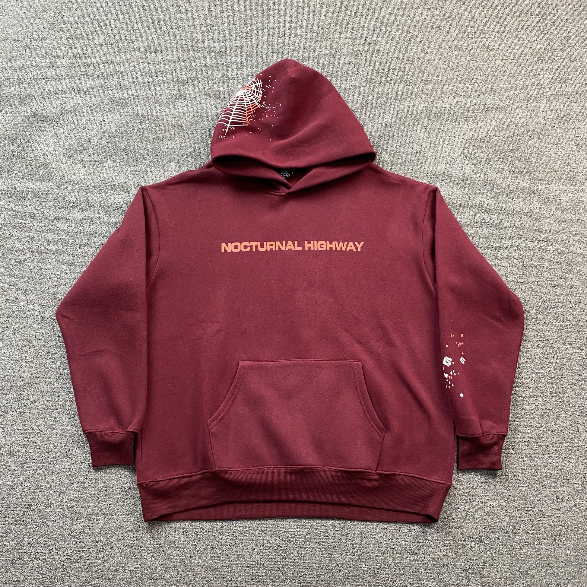 SP5DER NOCTURNAL HIGHWAY HOODIE BURGUNDY - Phantom Kicks