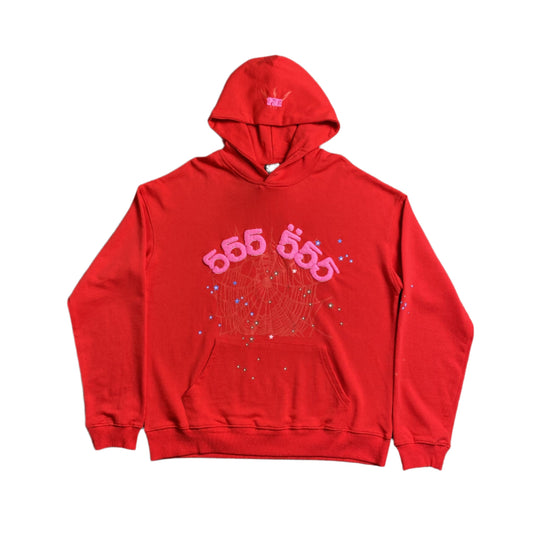 SP5DER WORLDWIDE RED ANGEL NUMBER 555 HOODIE RED - Phantom Kicks