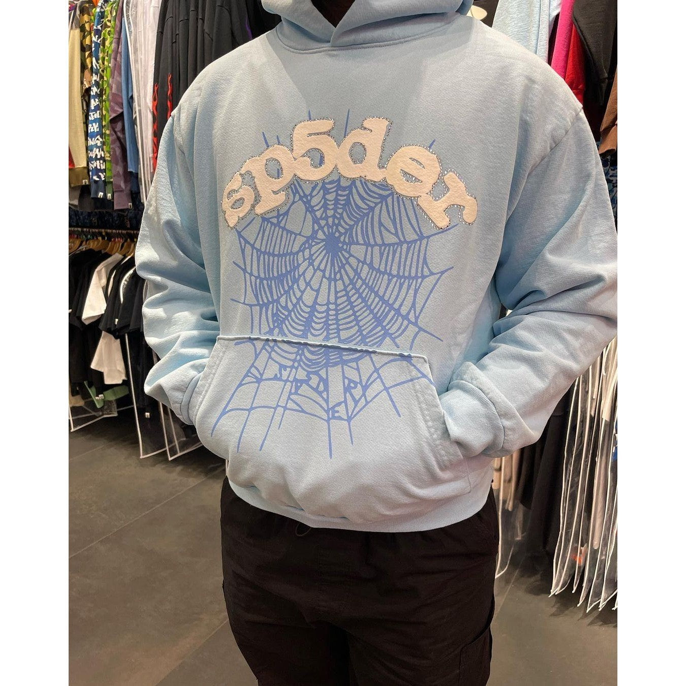 SP5DER WEB HOODIE SKY BLUE - Phantom Kicks