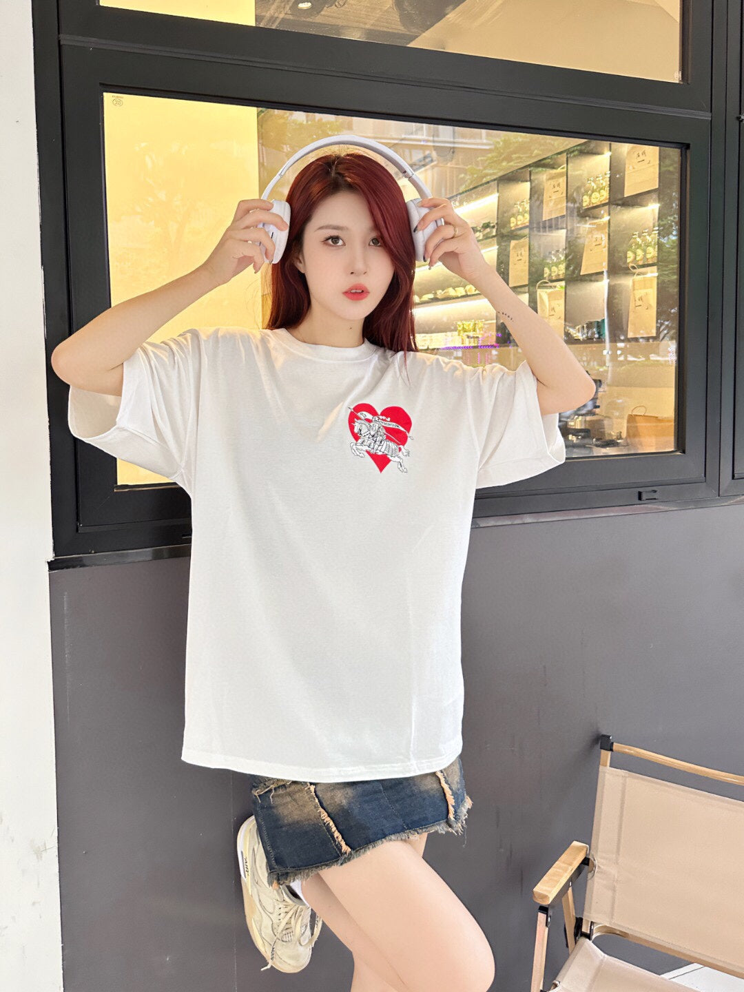 White T-Shirt with Heart and Skeleton Graphic - Phantom Kicks