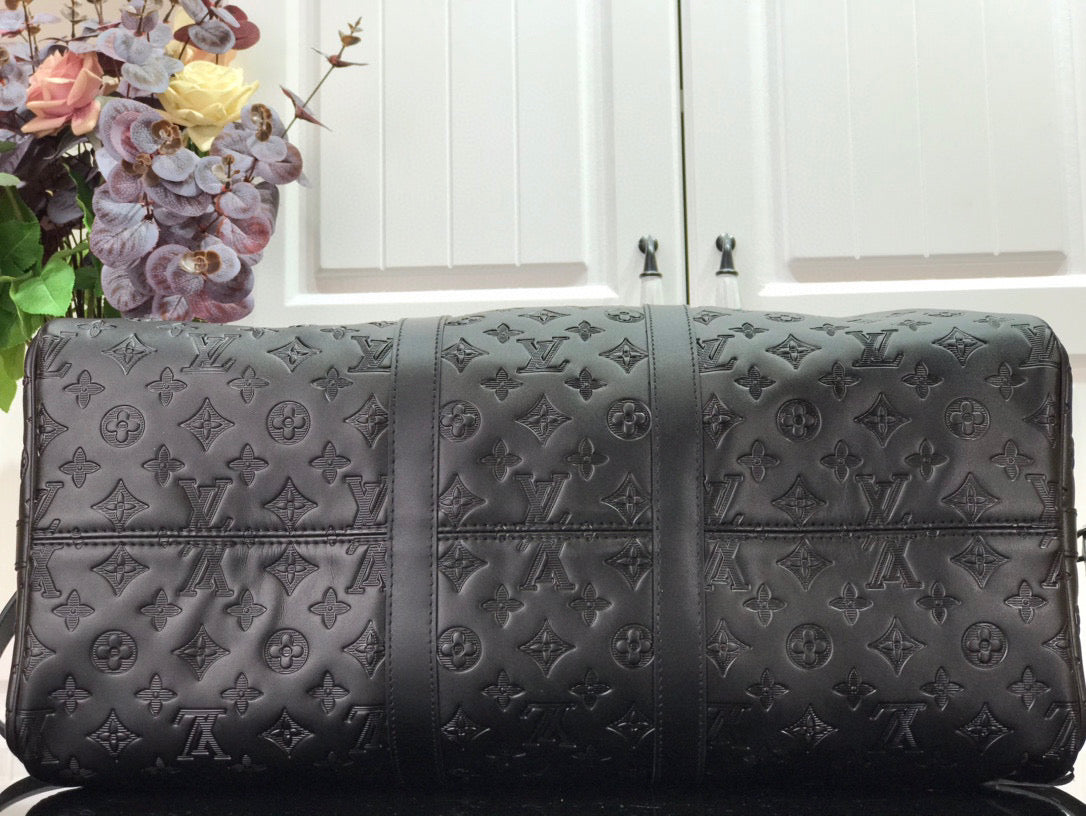 LOUIS VUITTON KEEPBALL 50 BLACK LEATHER TRAVEL BAG - Phantom Kicks