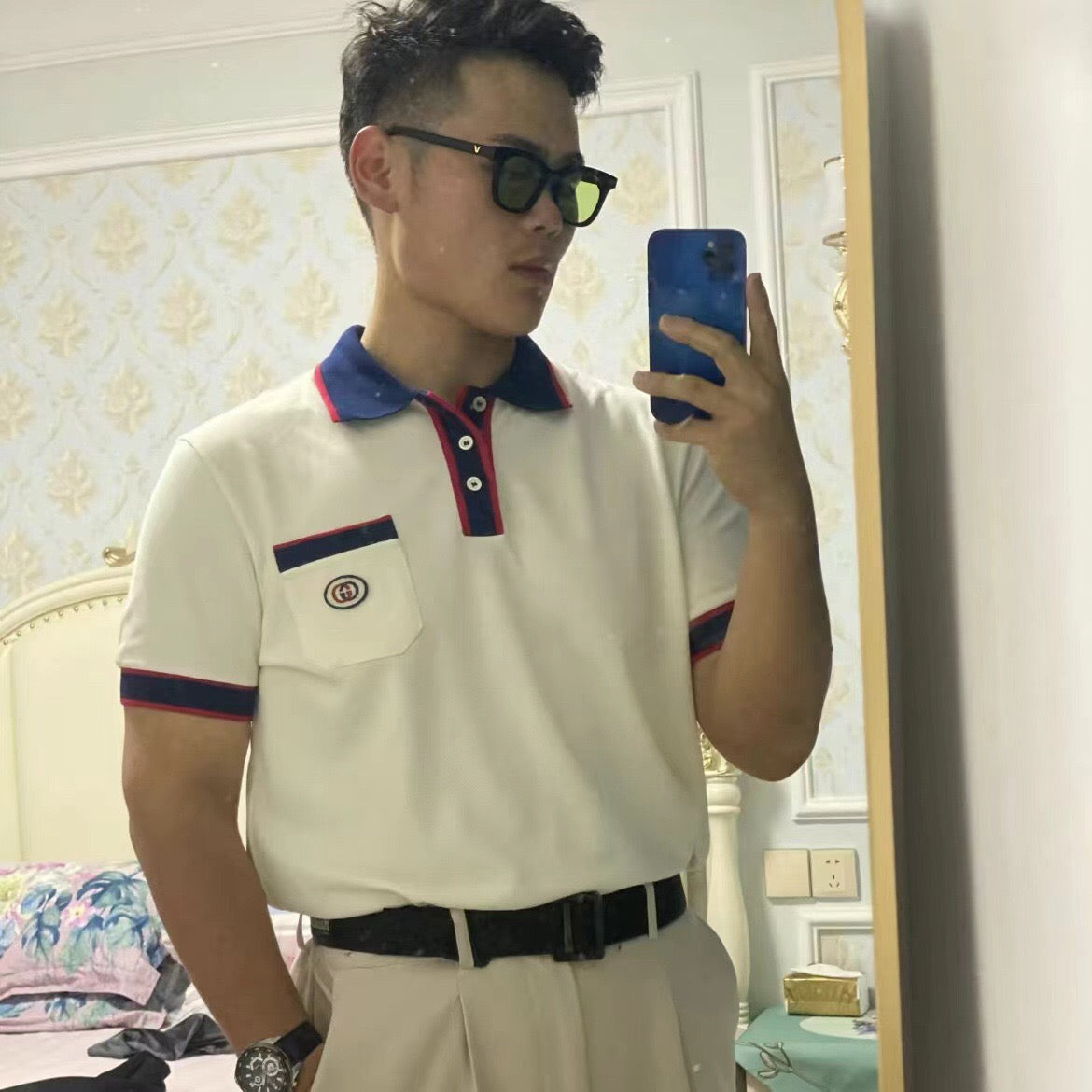 Gucci Polo Shirt with Web Collar (White) - Phantom Kicks