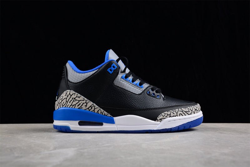 AIR JORDAN 3 RETRO BLACK/SPORT BLUE WOLF GREY - Phantom Kicks