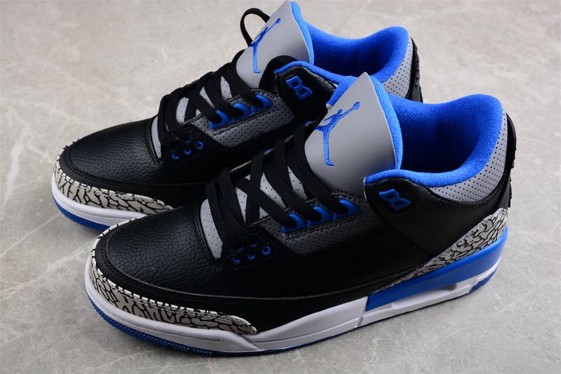 AIR JORDAN 3 RETRO BLACK/SPORT BLUE WOLF GREY - Phantom Kicks