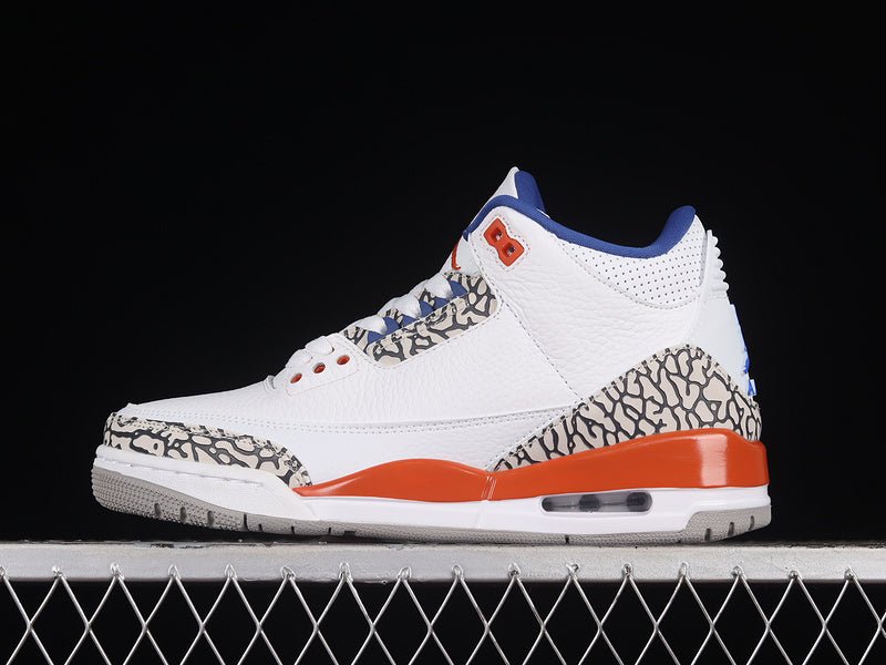 AIR JORDAN 3 RETRO KNICKS WHITE/OLD ROYAL-UNIVERSITY ORANGE-TECH GREY - Phantom Kicks