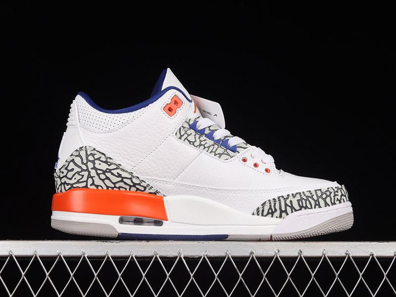 AIR JORDAN 3 RETRO KNICKS WHITE/OLD ROYAL-UNIVERSITY ORANGE-TECH GREY - Phantom Kicks