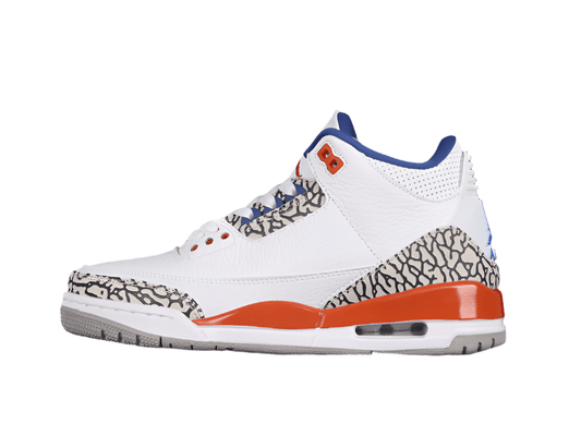 AIR JORDAN 3 RETRO KNICKS WHITE/OLD ROYAL-UNIVERSITY ORANGE-TECH GREY - Phantom Kicks