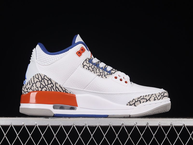 AIR JORDAN 3 RETRO KNICKS WHITE/OLD ROYAL-UNIVERSITY ORANGE-TECH GREY - Phantom Kicks