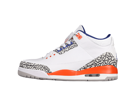 AIR JORDAN 3 RETRO KNICKS WHITE/OLD ROYAL-UNIVERSITY ORANGE-TECH GREY - Phantom Kicks