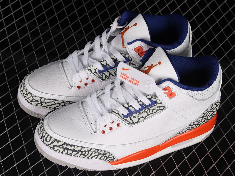 AIR JORDAN 3 RETRO KNICKS WHITE/OLD ROYAL-UNIVERSITY ORANGE-TECH GREY - Phantom Kicks
