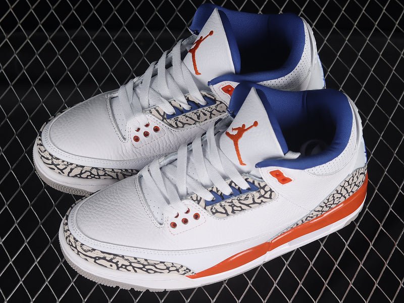 AIR JORDAN 3 RETRO KNICKS WHITE/OLD ROYAL-UNIVERSITY ORANGE-TECH GREY - Phantom Kicks