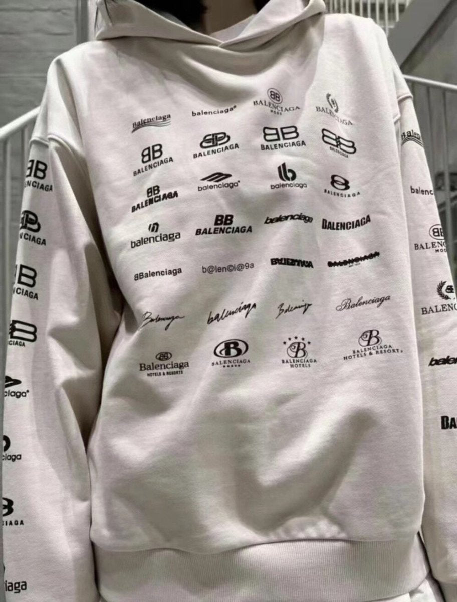 Balenciaga Beige Multilogo Hoodie - Phantom Kicks