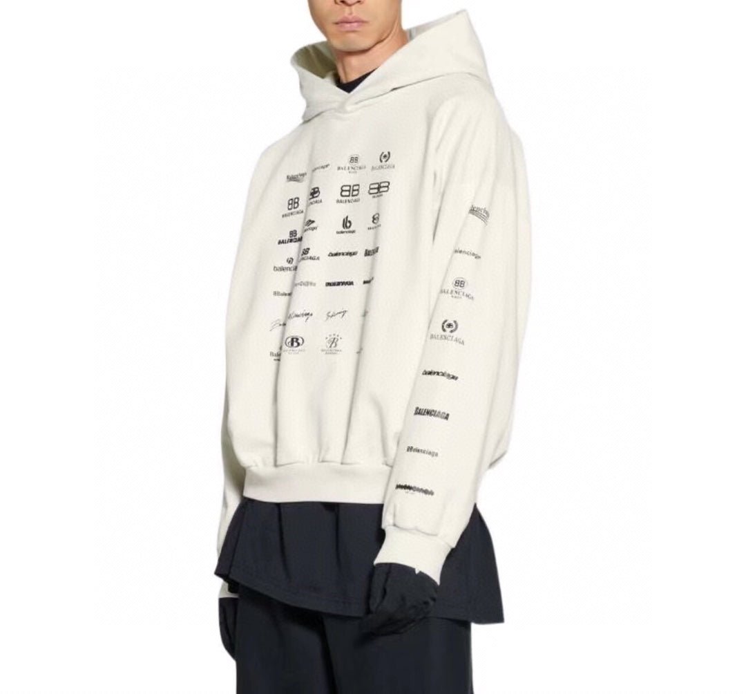 Balenciaga Beige Multilogo Hoodie - Phantom Kicks