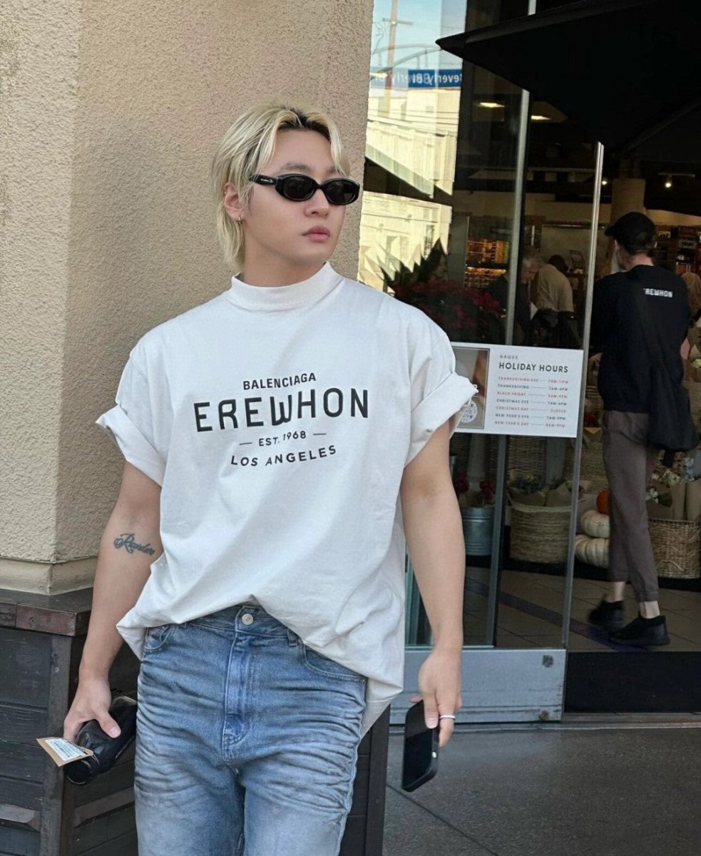 Balenciaga Beige T-Shirt with EREWHON Graphic - Phantom Kicks