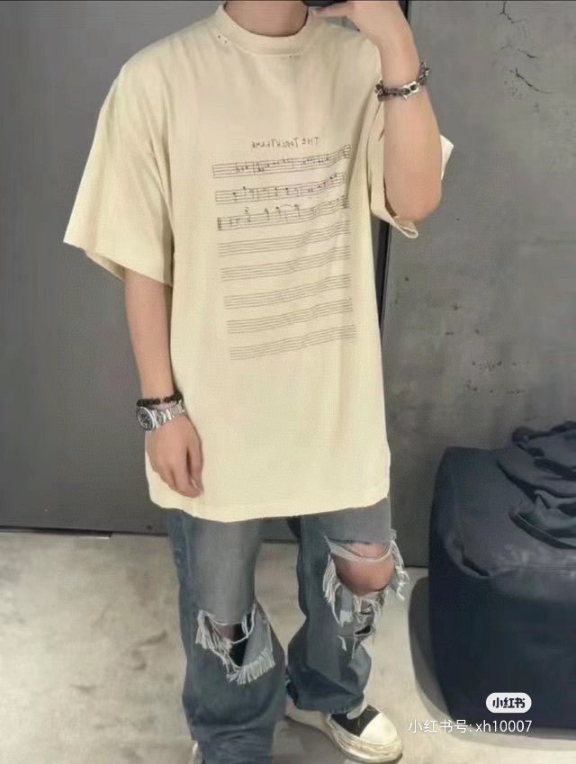 Balenciaga Beige T-Shirt with Musical Notes - Phantom Kicks