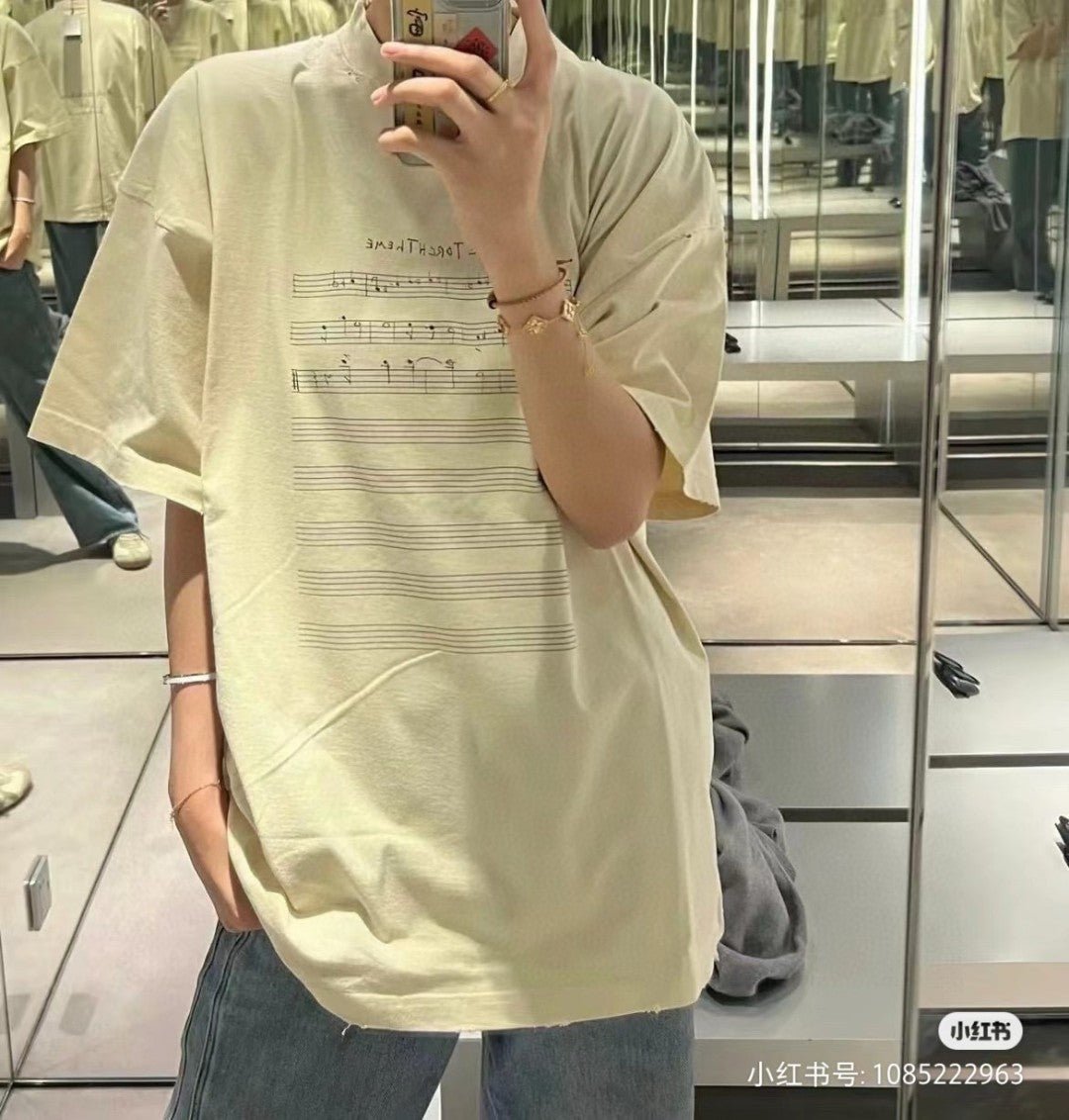 Balenciaga Beige T-Shirt with Musical Notes - Phantom Kicks