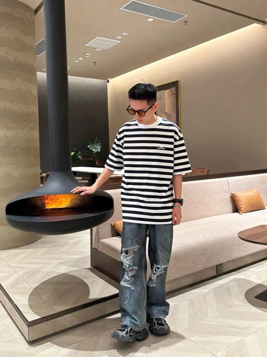 Balenciaga Black and White Striped T-Shirt - Phantom Kicks