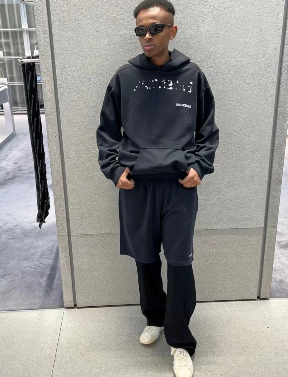Balenciaga Black Distorted Logo Hoodie - Phantom Kicks