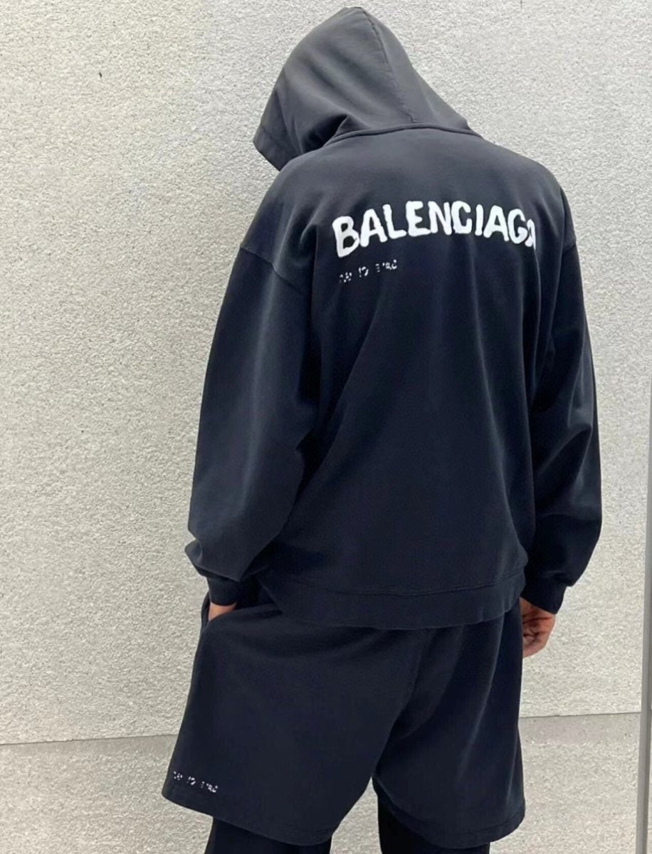 Balenciaga Black Distorted Logo Hoodie - Phantom Kicks