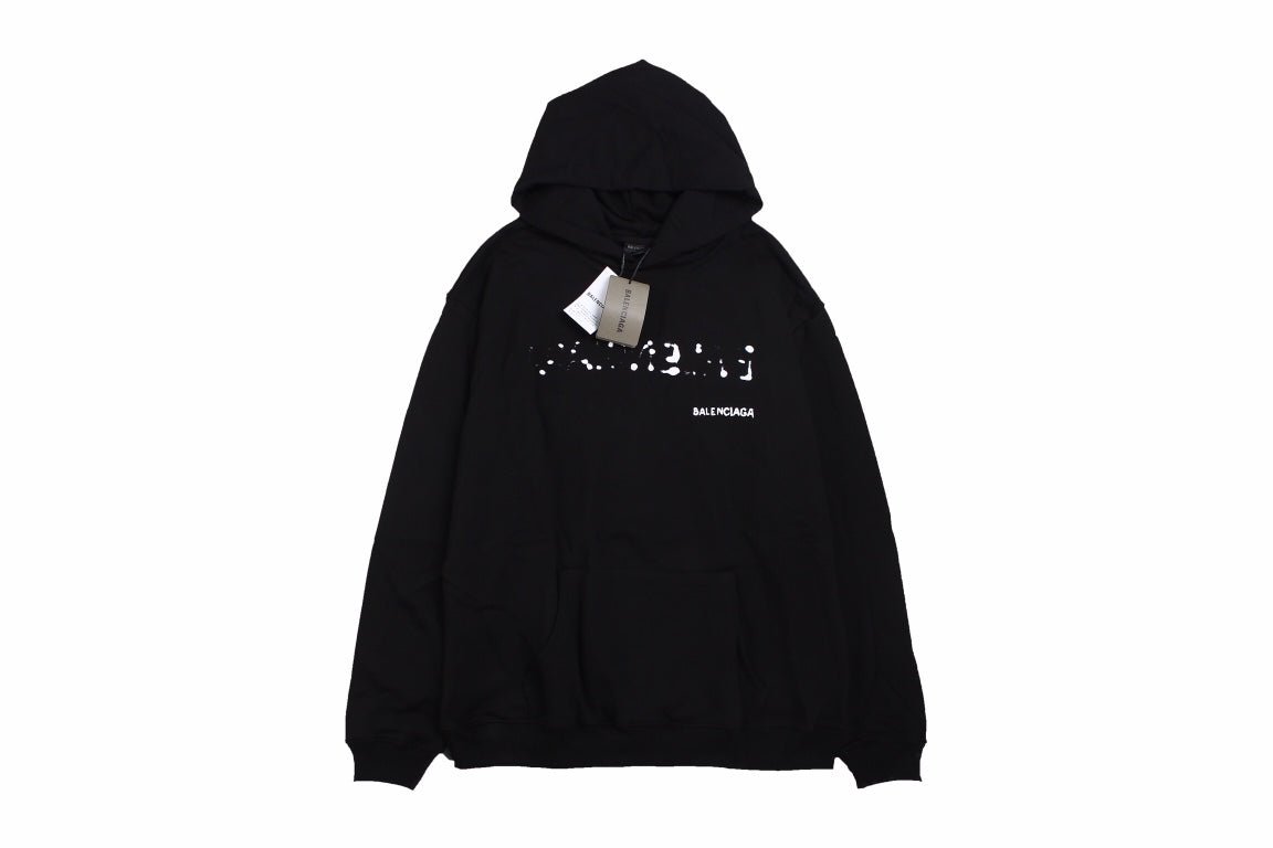 Balenciaga Black Distorted Logo Hoodie - Phantom Kicks