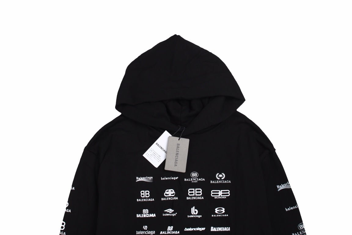 Balenciaga Black Multilogo Hoodie - Phantom Kicks