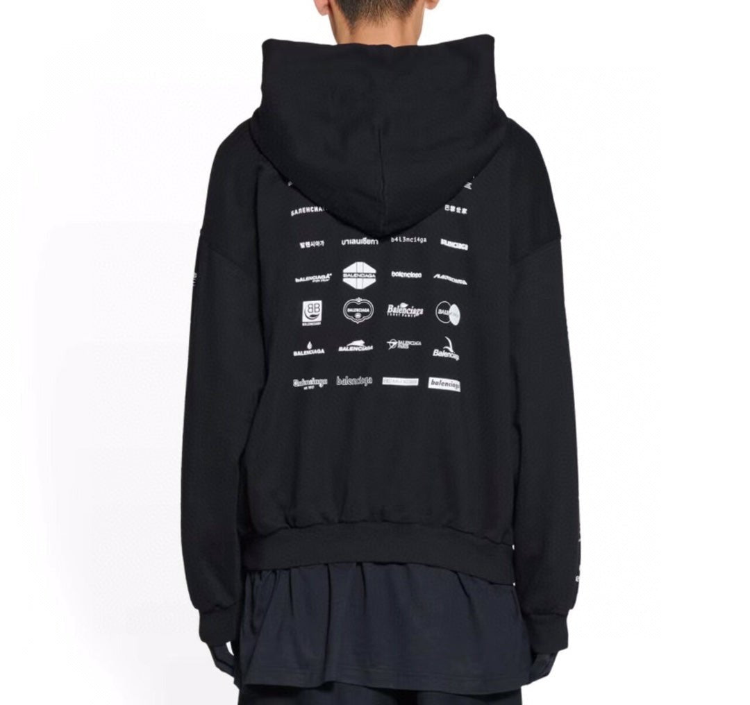 Balenciaga Black Multilogo Hoodie - Phantom Kicks