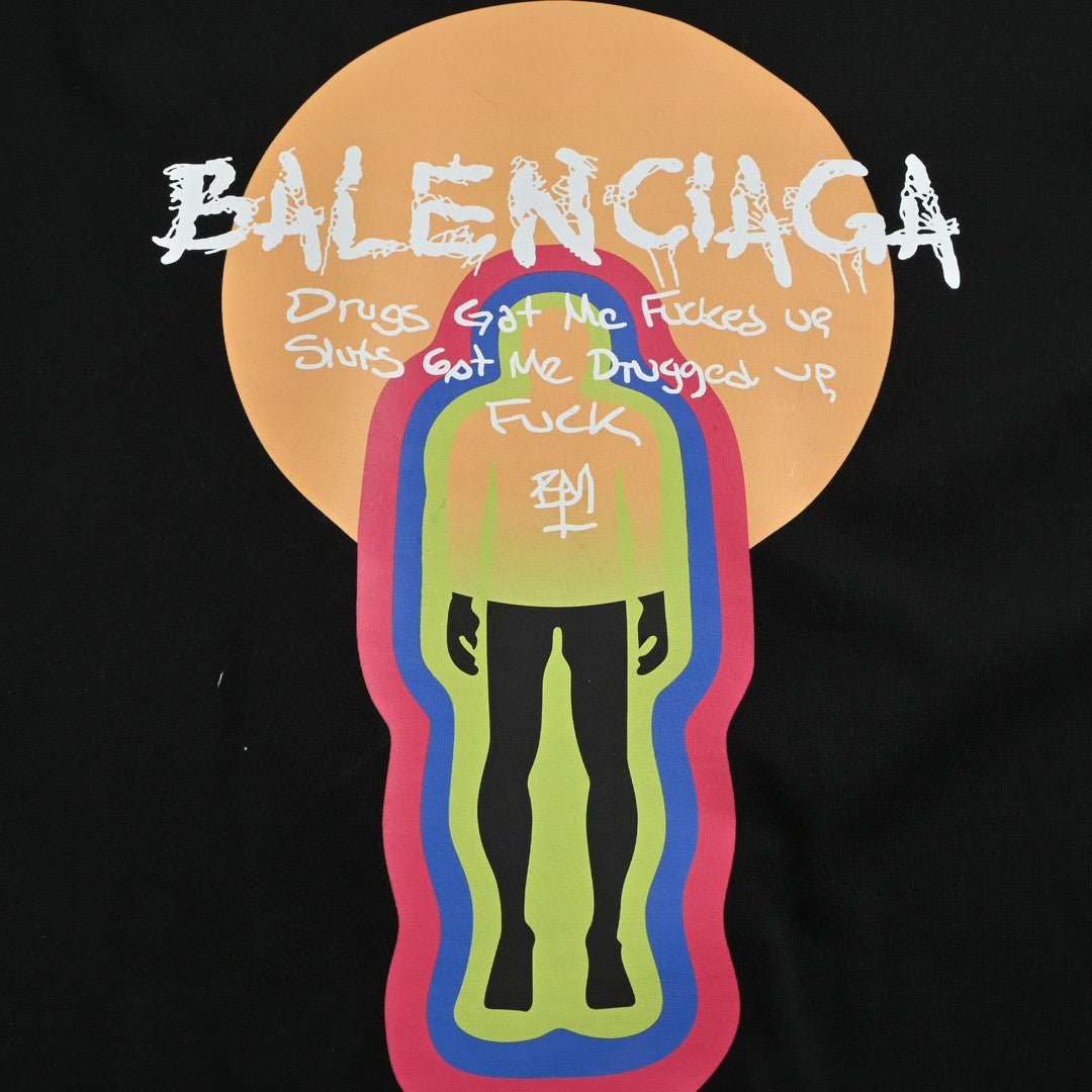 Balenciaga Black T-Shirt with Graphic Design - Phantom Kicks
