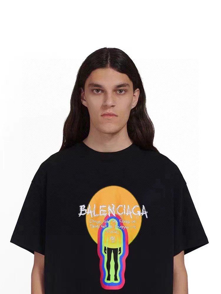 Balenciaga Black T-Shirt with Graphic Design - Phantom Kicks