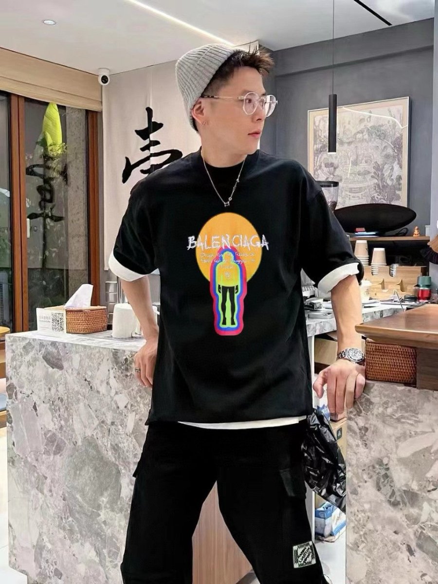 Balenciaga Black T-Shirt with Graphic Design - Phantom Kicks