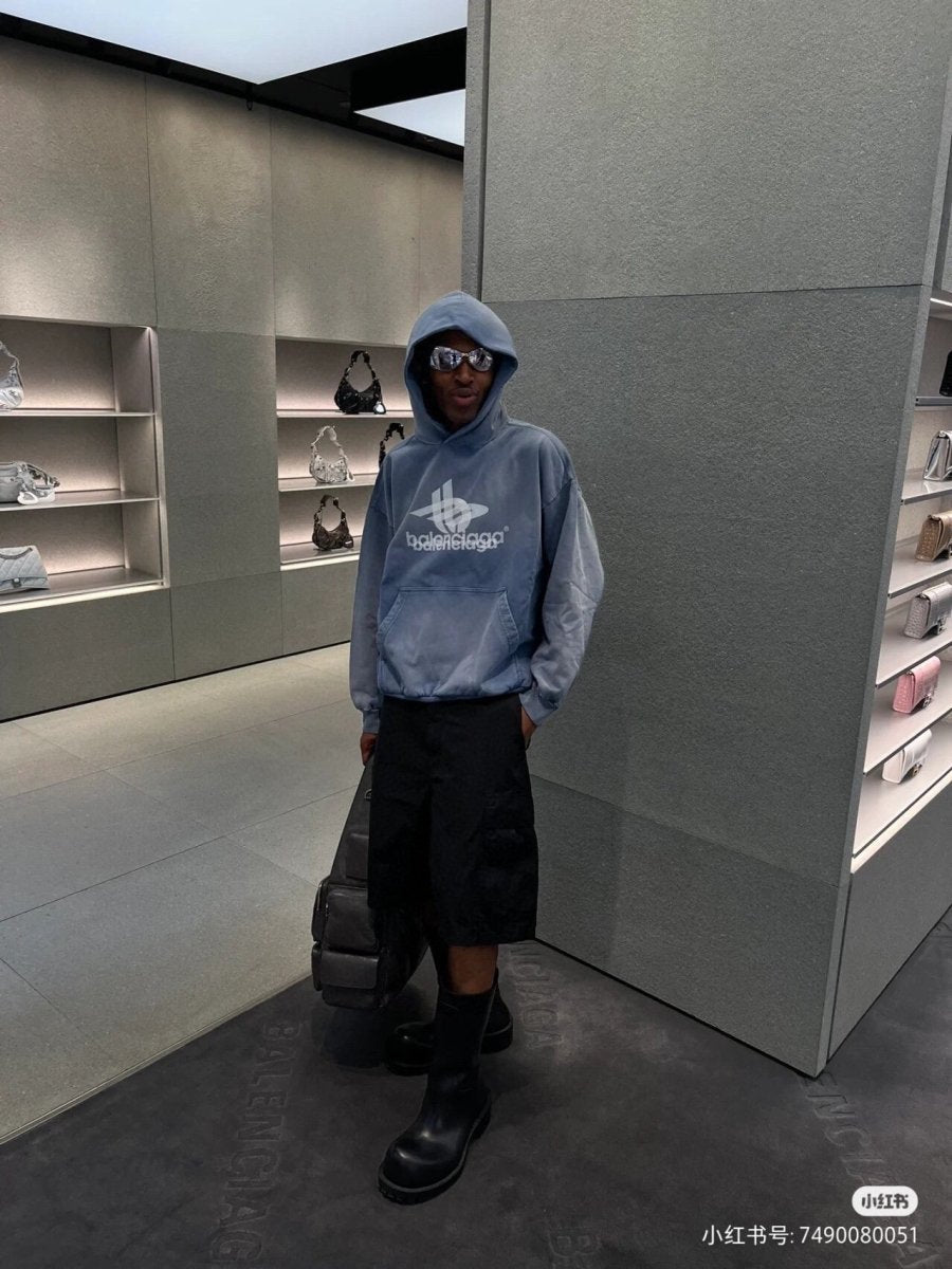 BALENCIAGA GRAPHIC LOGO HOODIE BLUE - Phantom Kicks