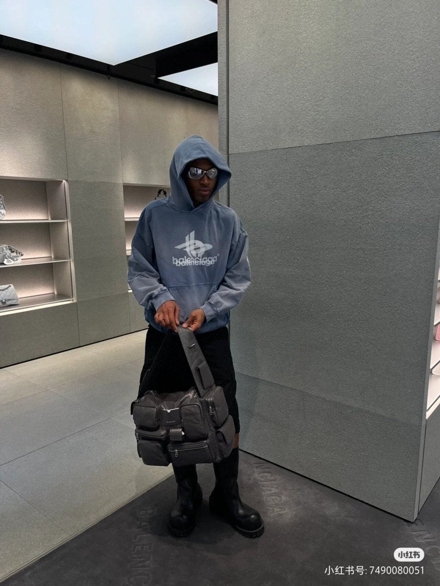 BALENCIAGA GRAPHIC LOGO HOODIE BLUE - Phantom Kicks