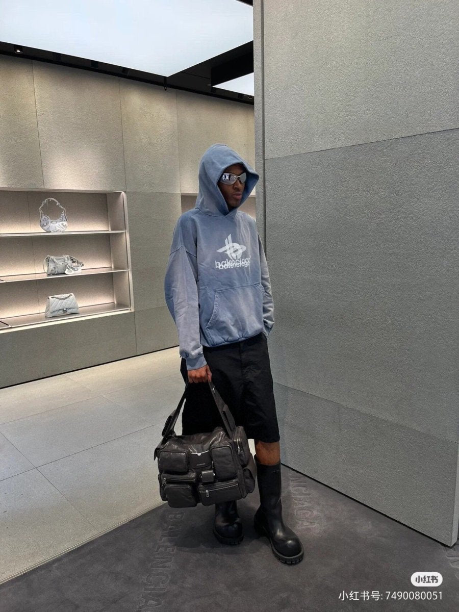 BALENCIAGA GRAPHIC LOGO HOODIE BLUE - Phantom Kicks