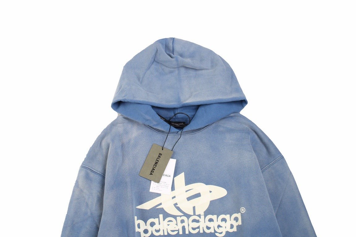 BALENCIAGA GRAPHIC LOGO HOODIE BLUE - Phantom Kicks