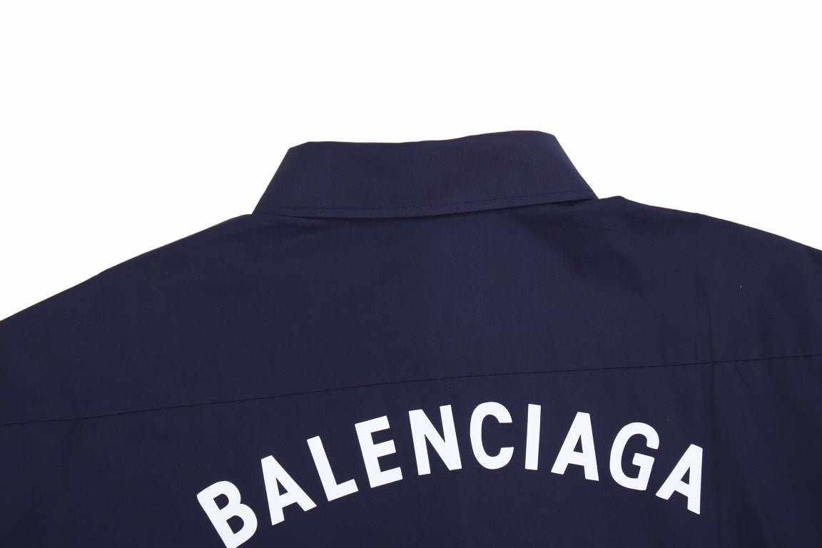 BALENCIAGA LOGO DESIGN BUTTON-UP SHIRT NAVY - Phantom Kicks
