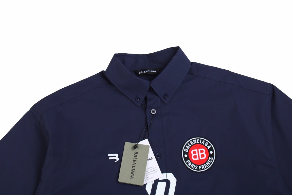 BALENCIAGA LOGO DESIGN BUTTON-UP SHIRT NAVY - Phantom Kicks